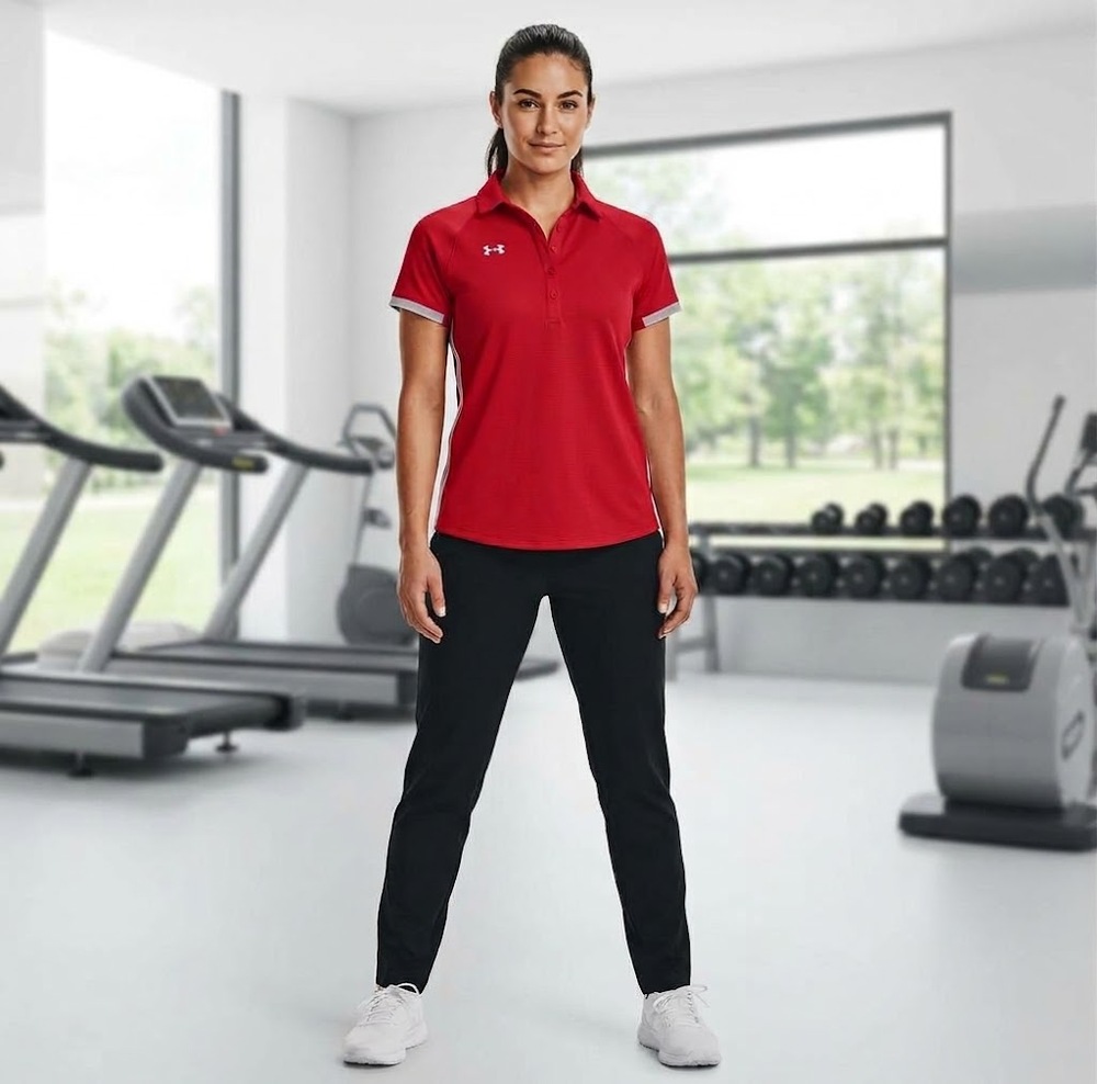 Under Armour Rival Polo Womens L Red HeatGear Short Sleeve Golf Loose Fit